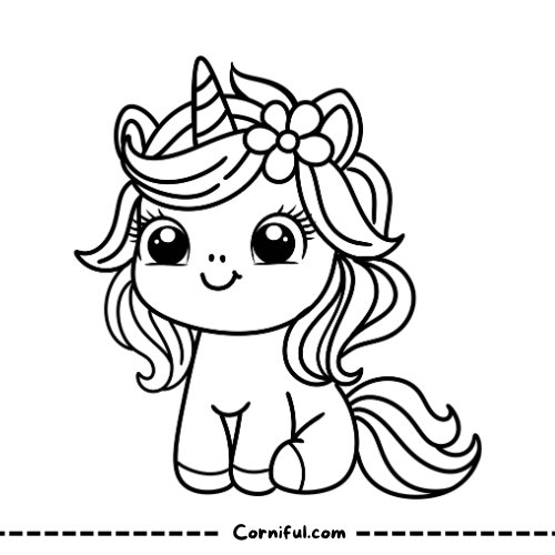 Beautiful Baby Unicorn Coloring Page