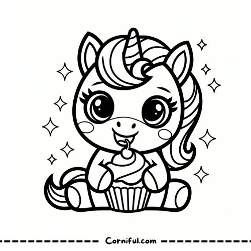 Cupcake Baby Unicorn Coloring Page