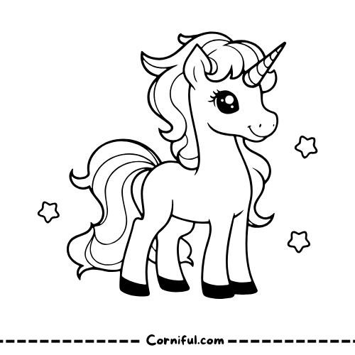 Cute Unicorn with Stars Coloring Page