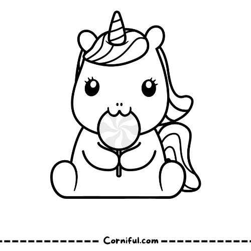  Cute Unicorn eating Lollipop Coloring Page