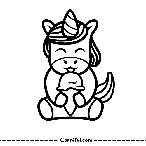  Cute Unicorn Eating Ice Cream Coloring Page