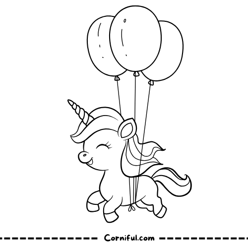 Baby Unicorn with Balloons Coloring Page