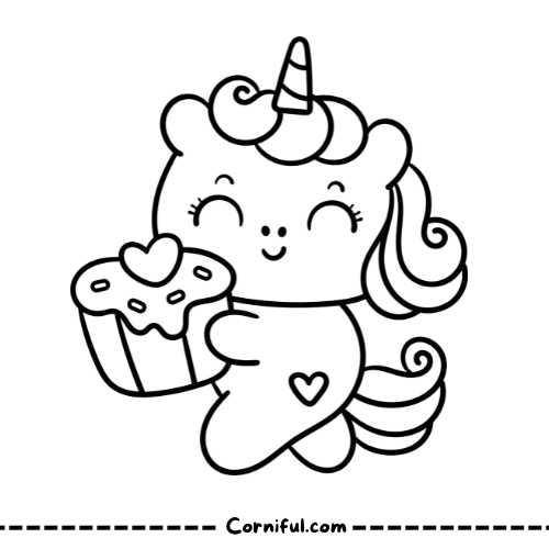  Cute Unicorn with Cupcake Coloring Page