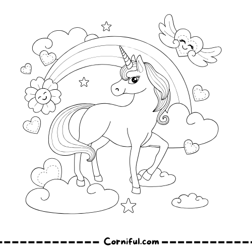 Rainbow unicorn coloring page