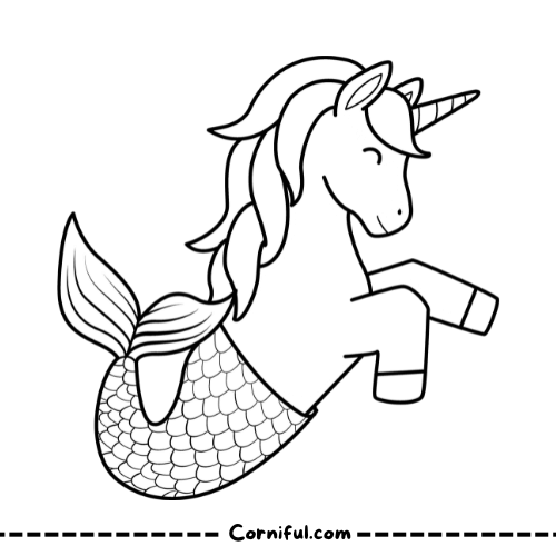 Easy Mermaid Unicorn Coloring Page