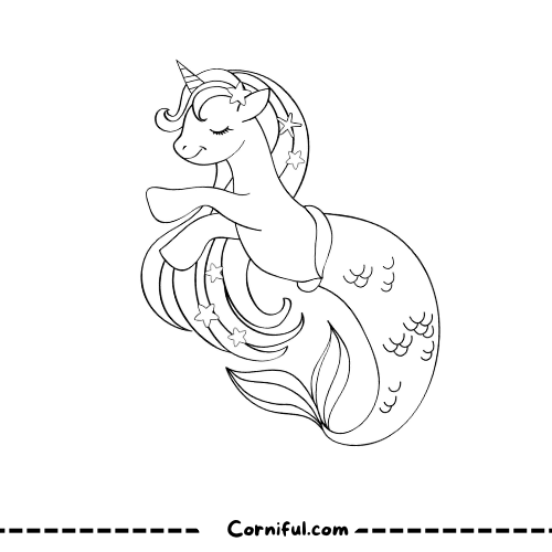 Simple Mermaid Unicorn Coloring Page