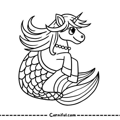 Adorable Mermaid Unicorn Coloring Page