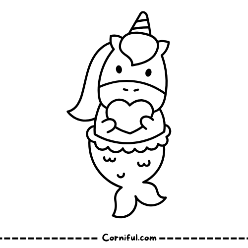 Cartoon Mermaid Unicorn Coloring Page