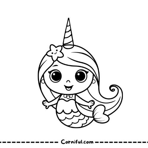 Cute Mermaid Unicorn Coloring Page