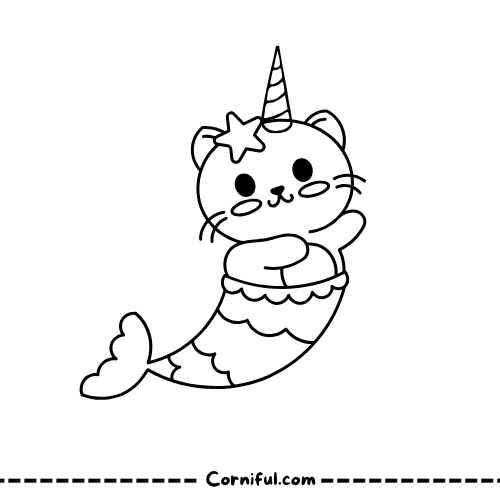 Mermaid Cat Unicorn Coloring Page