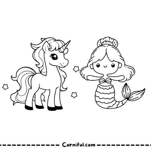 Mermaid and Unicorn Coloring Page