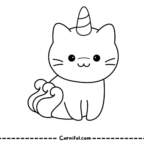 Easy Cat Unicorn Coloring Page