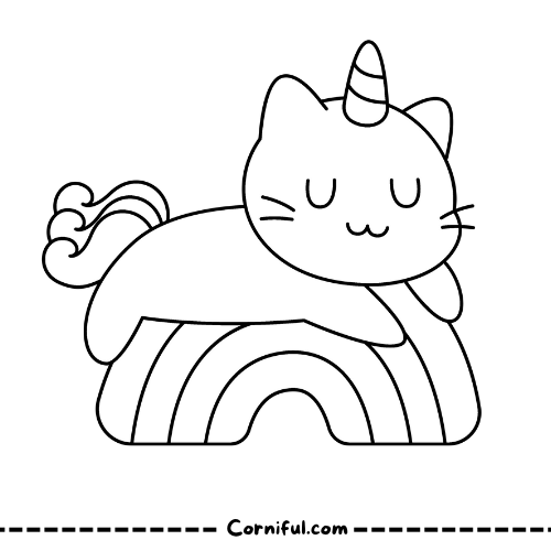 Rainbow Cat Unicorn Coloring Page