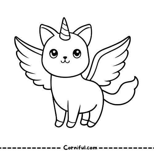 Cat Unicorn with Wings Coloring Page