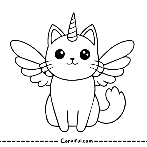 Angel Cat Unicorn Coloring Page