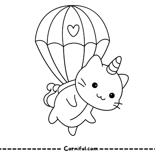 Cat Unicorn Flying Coloring Page