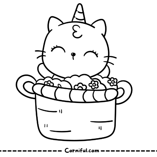 Happy Cat Unicorn Coloring Page