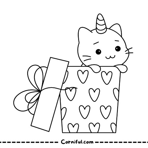 Funny Cat Unicorn Coloring Page