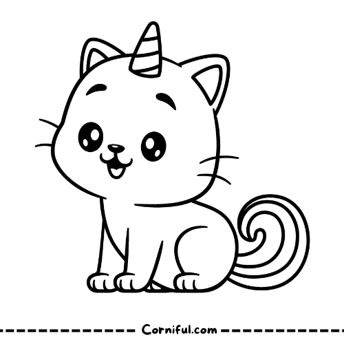 Cute Cat Unicorn Coloring Page