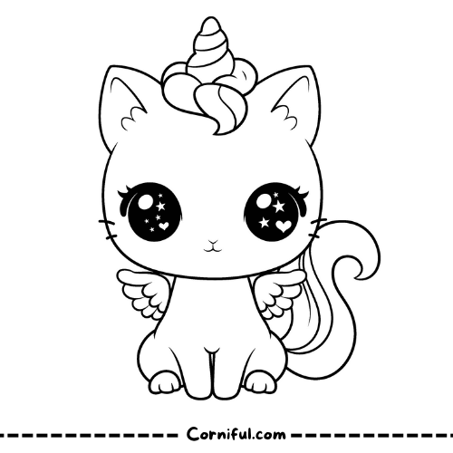 Angel Cat Unicorn Coloring Page