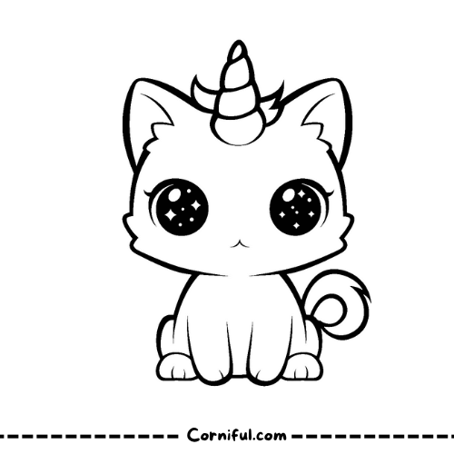 Cute Cat Unicorn Coloring Page