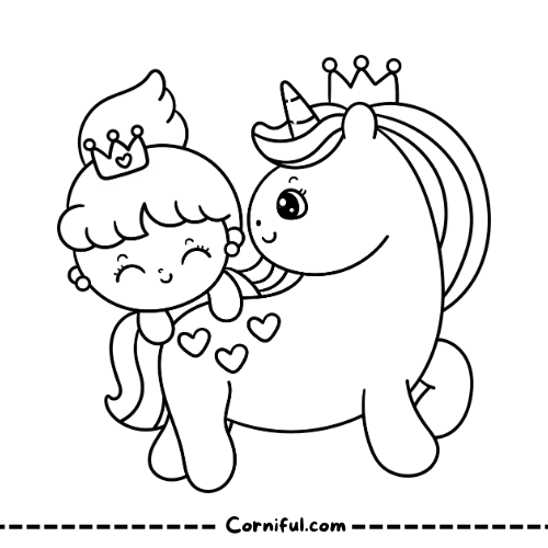 Princess and Unicorn Coloring Page