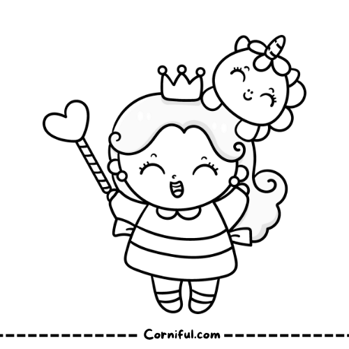 Princess and Unicorn Coloring Page