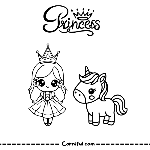 Princess and Unicorn Coloring Pages