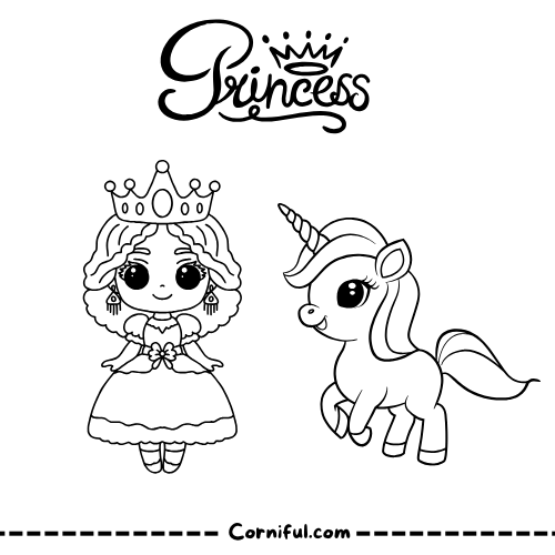 Princess and Unicorn Coloring Pages