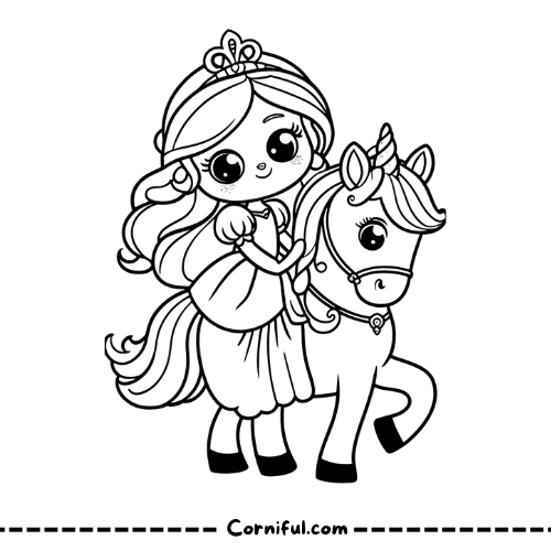 Princess and Unicorn Coloring Page