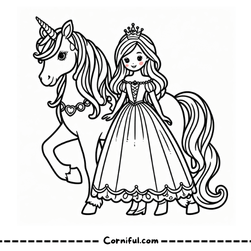 Princess and Unicorn Coloring Page