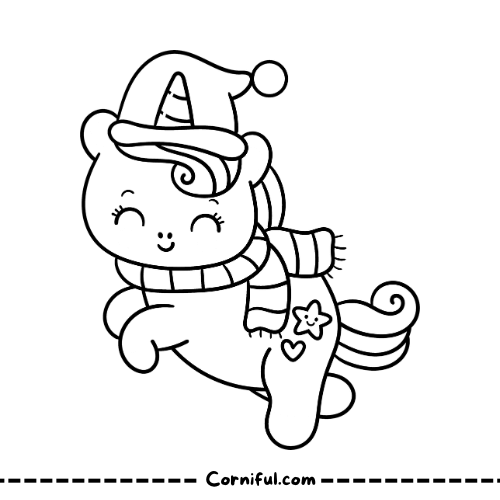 Christmas Unicorn Coloring Page