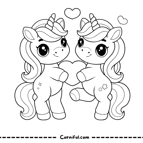 Two Baby Unicorns Coloring Page