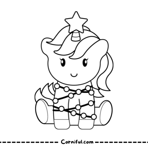 Christmas Unicorn Coloring Page