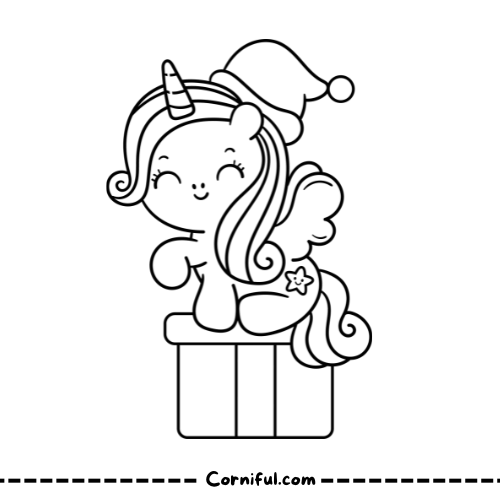 Christmas Gift Unicorn Coloring Page