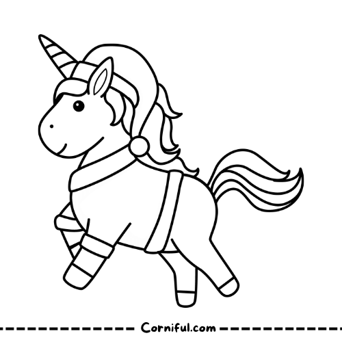 Easy Christmas Unicorn Coloring Page