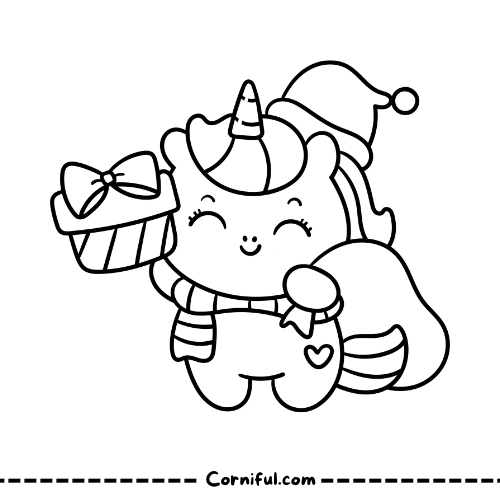 Christmas Unicorn Coloring Page