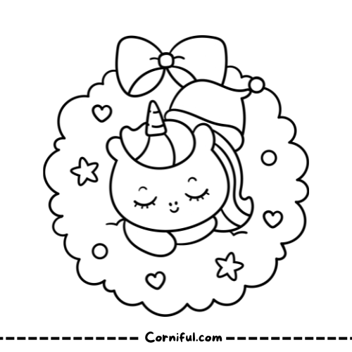 Christmas Unicorn Coloring Page