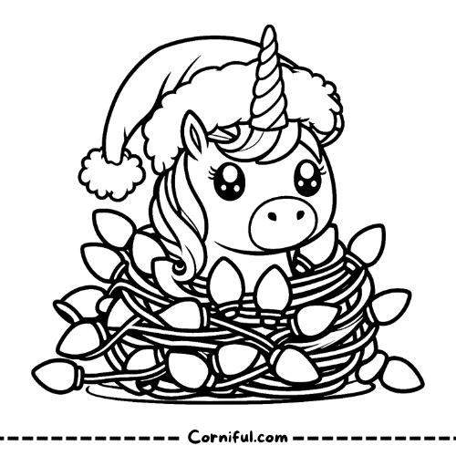 Funny Christmas Unicorn Coloring Page