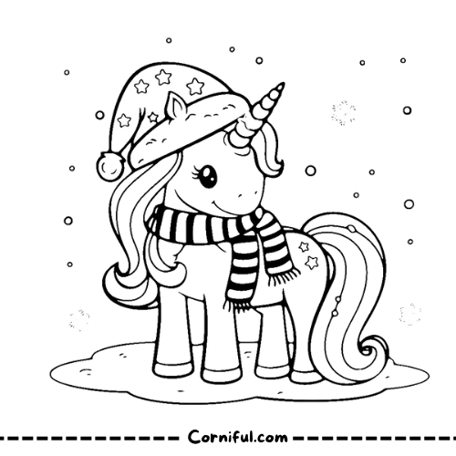 Kawaii Christmas Unicorn Coloring Page