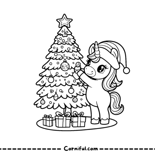 Christmas Tree Unicorn Coloring Page