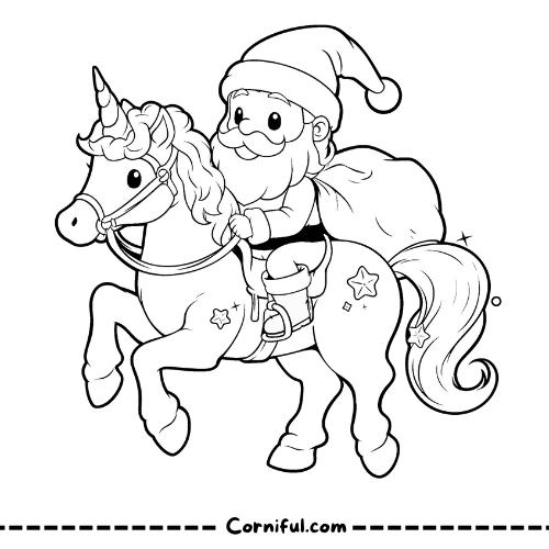 Santa Claus with Unicorn Coloring Page