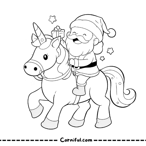 Christmas Santa Unicorn Coloring Page