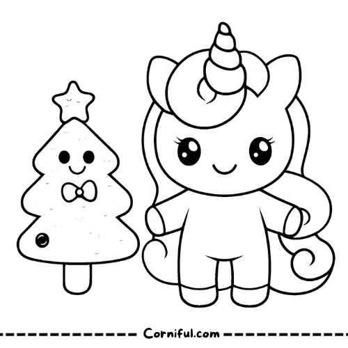 Christmas Tree Unicorn Coloring Page