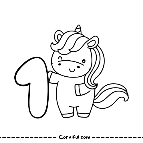 Unicorn Coloring Page with number 1