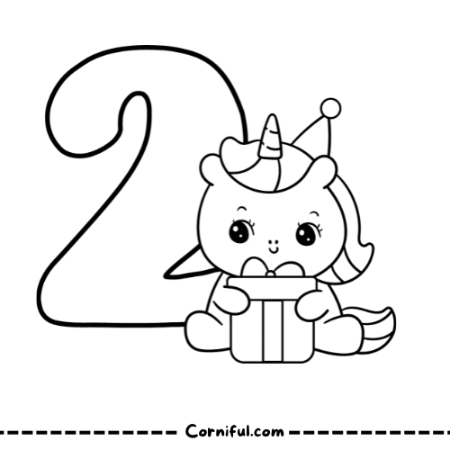 Unicorn Coloring Page with number 2