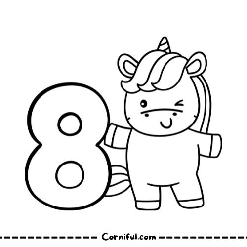 Unicorn Coloring Page with number 8