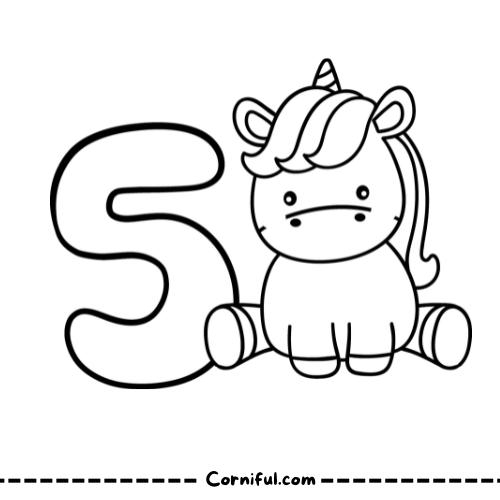 Unicorn Coloring Page with number 5