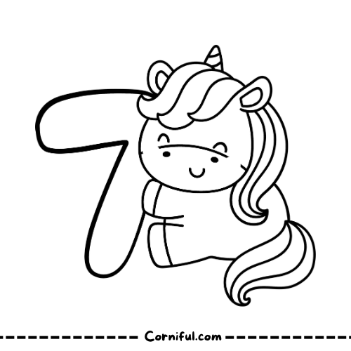 Unicorn Coloring Page with number 7