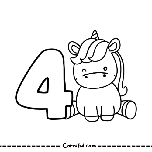 Unicorn Coloring Page with number 4